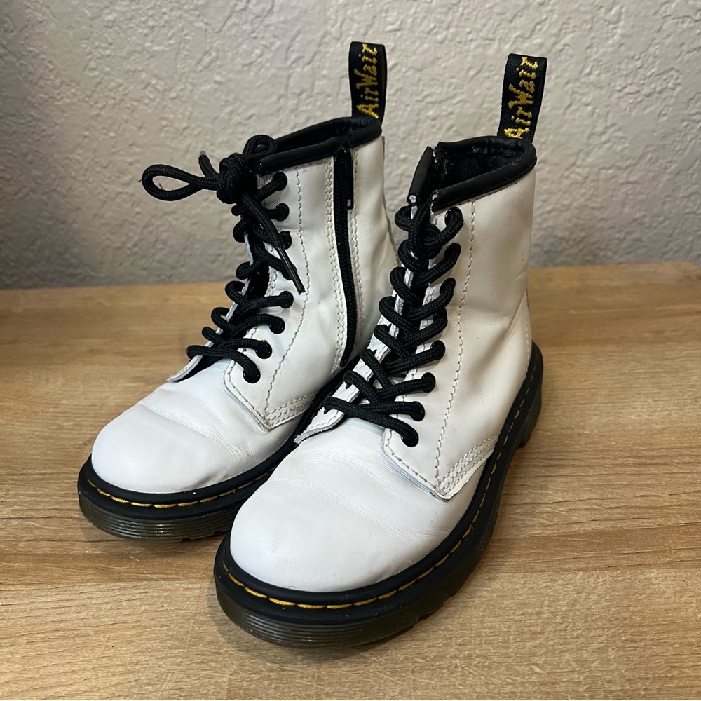 Doc Martens 1460J White Leather Lace Up Zippered Kid's Size 12